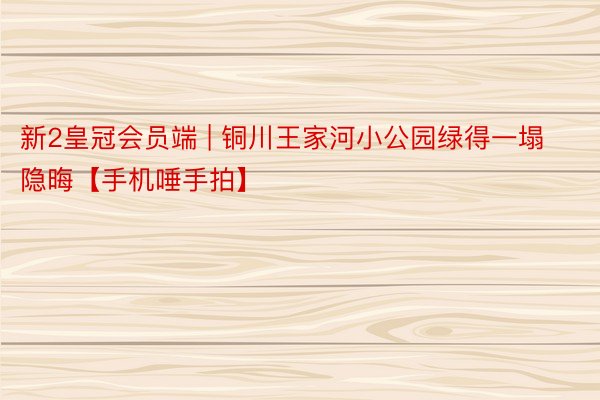 新2皇冠会员端 | 铜川王家河小公园绿得一塌隐晦【手机唾手拍】